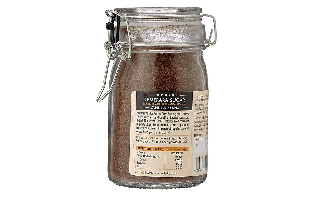 Sprig Demerara Sugar Infused with Real Madagascar Vanilla Beans   Glass Jar  175 grams